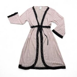 Pink and black romantic sheer lace cardigan empire waist tie front 1/4 sleeves